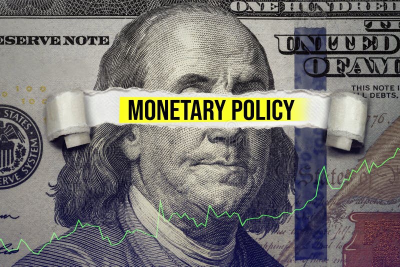 Torn bills revealing Monetary Policy words. Ideas for Increase or Decrease interest rates, Stimulate the economy, Moneyless valuable. Torn bills revealing Monetary Policy words. Ideas for Increase or Decrease interest rates, Stimulate the economy, Moneyless valuable