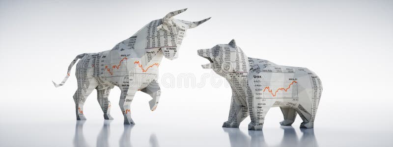 Toro e ribassista di carta - mercato azionario di concetto