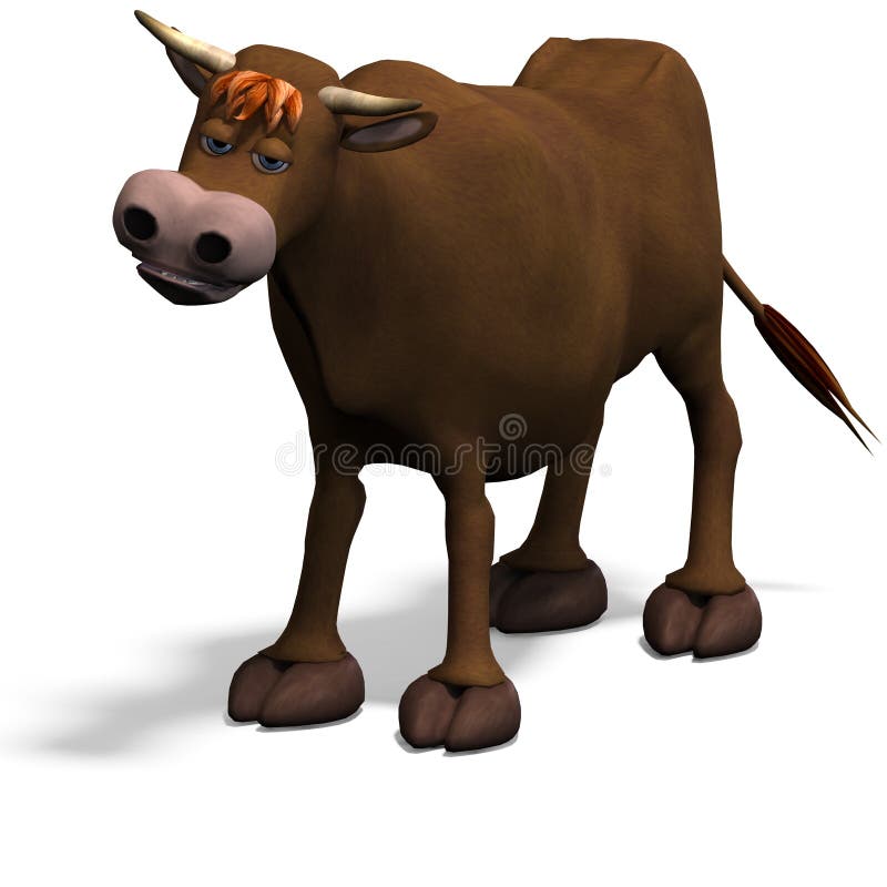 Cute and funny cartoon bull. 3D rendering with clipping path and shadow over white. Cute and funny cartoon bull. 3D rendering with clipping path and shadow over white