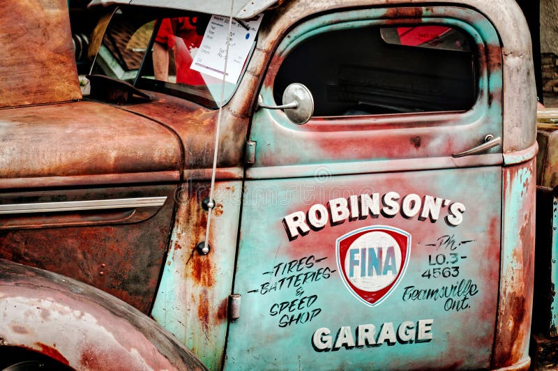 TORONTO, CANADA - 08 18 2018: Cabin of the oldtimer car - 1939 Chevrolet pikup truck, owned by R. Robinson of Beamsville, Ontario, that was on display at the open air auto show Wheels on the Danforth