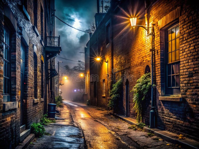 Toronto enigmatic alleyway moonlight Bathes ziduri de cărămizi texturate În misterioasa fotografie a nopții urbane stock images