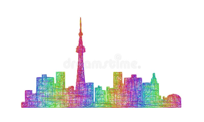 Toronto skyline silhouette - multicolor line art stock illustration Toronto skyline silhouette - multicolor line art stock illustration