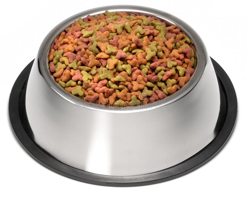 Dry dog food in a dog bowl. Dry dog food in a dog bowl