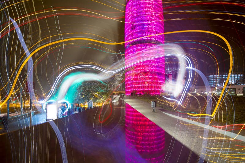 Light display on the torre agbar in barcelona, spain. Light display on the torre agbar in barcelona, spain