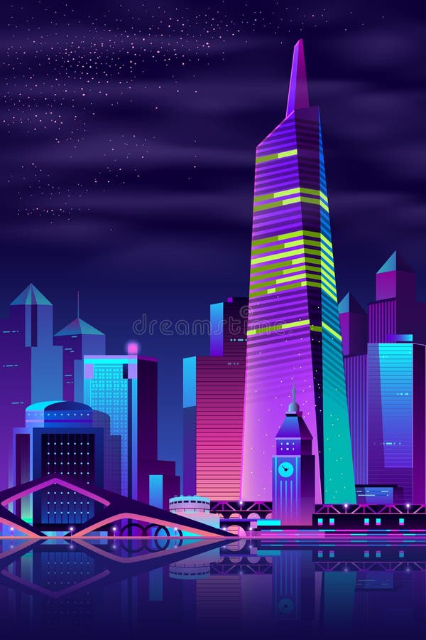 Torre d'ardore di vettore sul fiume, grande città royalty illustrazione gratis Torre d'ardore di vettore sul fiume, grande città royalty illustrazione gratis