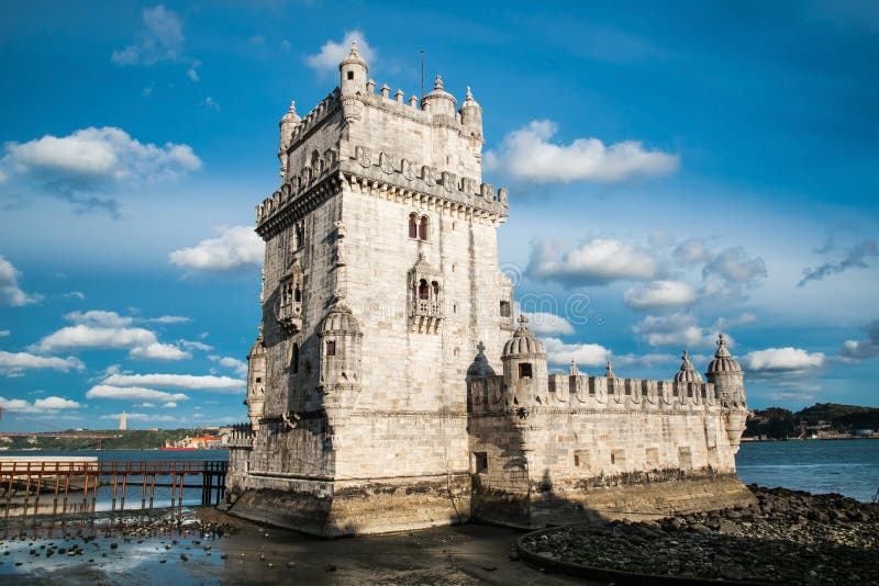 Torre de Belem (Belem Tower) on the Tagus River guarding the entrance to Lisbon in Portugal.