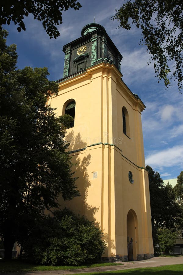 Torre de reloj de la campana de s de la iglesia del St Olai '. Norrkoping. Suecia foto de archivo libre de regalías