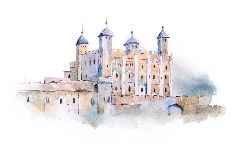 Torre del disegno dell'acquerello di Londra, Londra, Regno Unito Pittura facente un giro turistico inglese dell'acquerello fotografia stock libera da diritti Torre del disegno dell'acquerello di Londra, Londra, Regno Unito Pittura facente un giro turistico inglese dell'acquerello fotografia stock libera da diritti