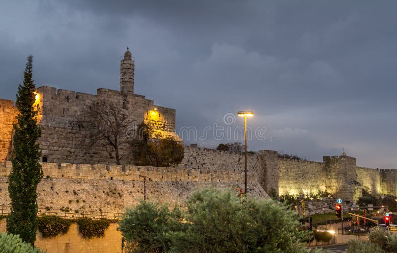 View of the Tower of David in the evening, near the Jaffa Gate of the Old City of Jerusalem, Israel. View of the Tower of David in the evening, near the Jaffa Gate of the Old City of Jerusalem, Israel