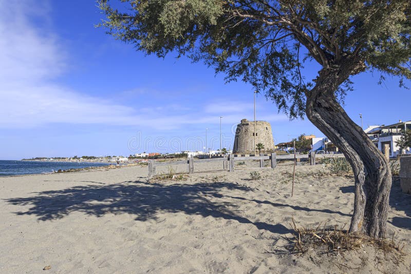 Torre Mozza Watchtower in Apulia, Italy.The tower was built by order of King Charles V in the 16th century.