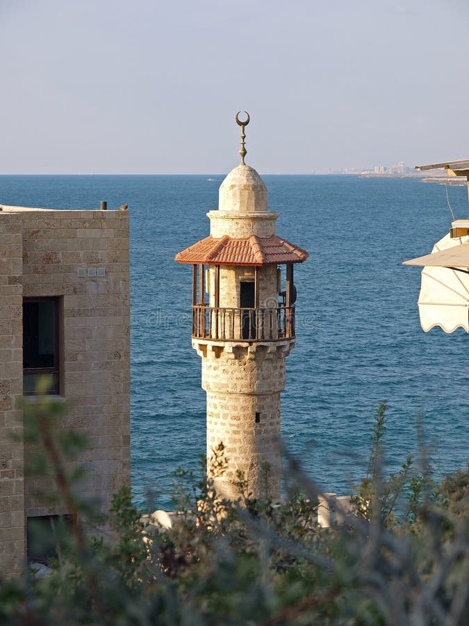 Torre musulmán oriental Jaffa Israel de la mezquita fotos de archivo libres de regalías Torre musulmán oriental Jaffa Israel de la mezquita fotos de archivo libres de regalías