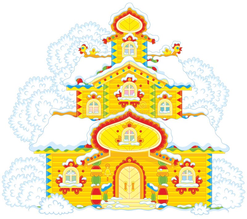 Vector illustration of a colorfully decorated wood tower-room covered with snow. Vector illustration of a colorfully decorated wood tower-room covered with snow