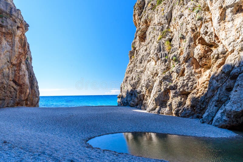 Torrent de Pareis - canyon with beautiful beach on Mallorca, Spain