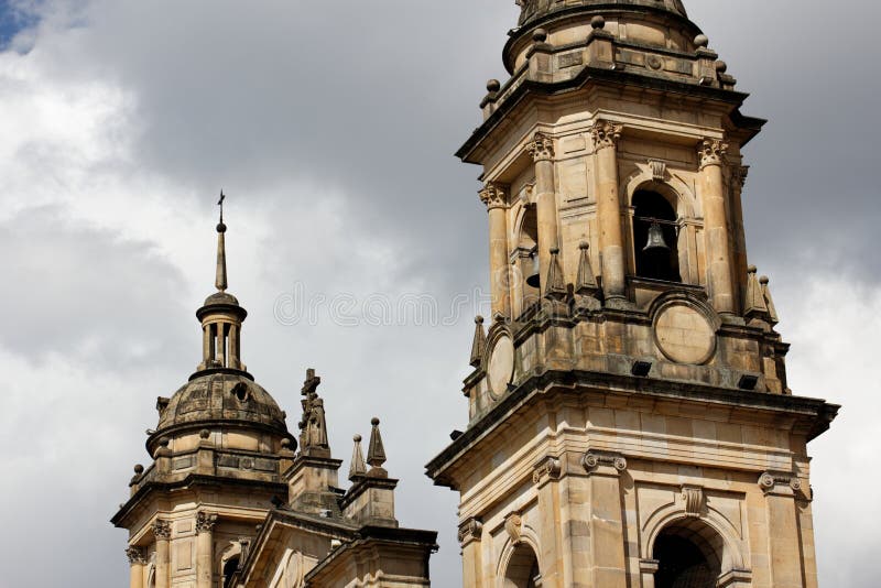 Detail on the towers of Bogota Cathedral in Bolivar Square in Bogota, capital of Colombia. Detail on the towers of Bogota Cathedral in Bolivar Square in Bogota, capital of Colombia.