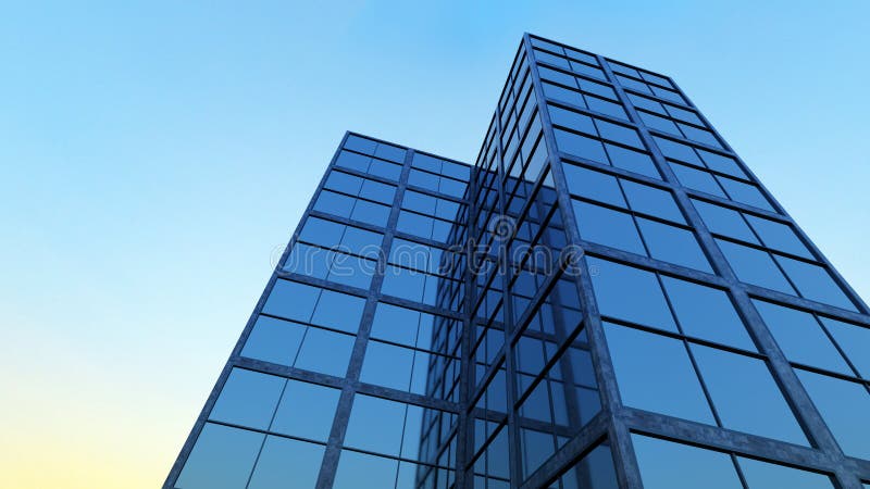Torres rascacielos edificio oficina trabajo ventanas azules financiar ilustración 3d stock de ilustración