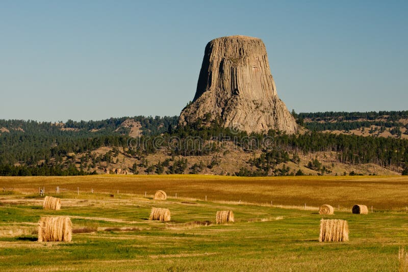 Devils Tower Monolith Rising Above Cultivated Fields. Devils Tower Monolith Rising Above Cultivated Fields