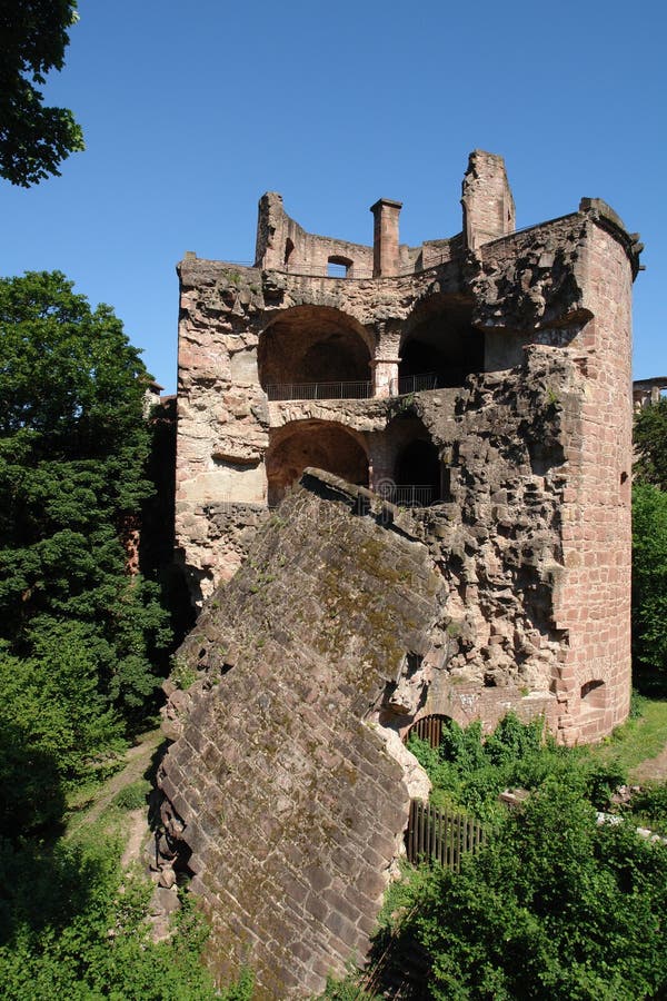 The ruins of the old gunpowder tower at Heidelberg castle still show how strong that building originally was. The French army blew it up during the War of the Palatine Succession in 1693. The ruins of the old gunpowder tower at Heidelberg castle still show how strong that building originally was. The French army blew it up during the War of the Palatine Succession in 1693.