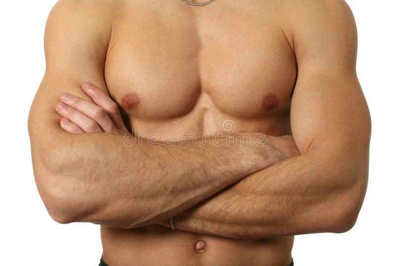 Torso masculino muscular aislado en blanco imagenes de archivo Torso masculino muscular aislado en blanco imagenes de archivo