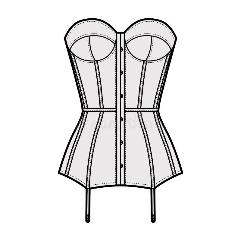 Torsolette Basque Bustier Lingerie Technical Fashion Illustration with  Molded Cup, Back Laced, Attached Garters. Flat Stock Illustration -  Illustration of brassiere, breast: 199559507