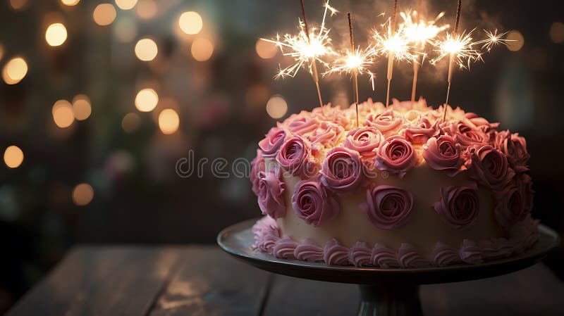 Tort elegant cu trandafiri și spumant pentru sărbătoare royalty free stock image