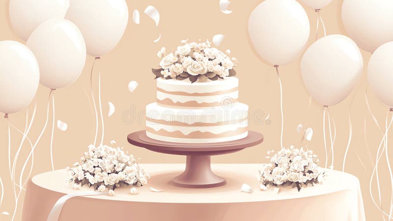 Tort elegant de ziua de naștere cu baloane royalty free stock photography
