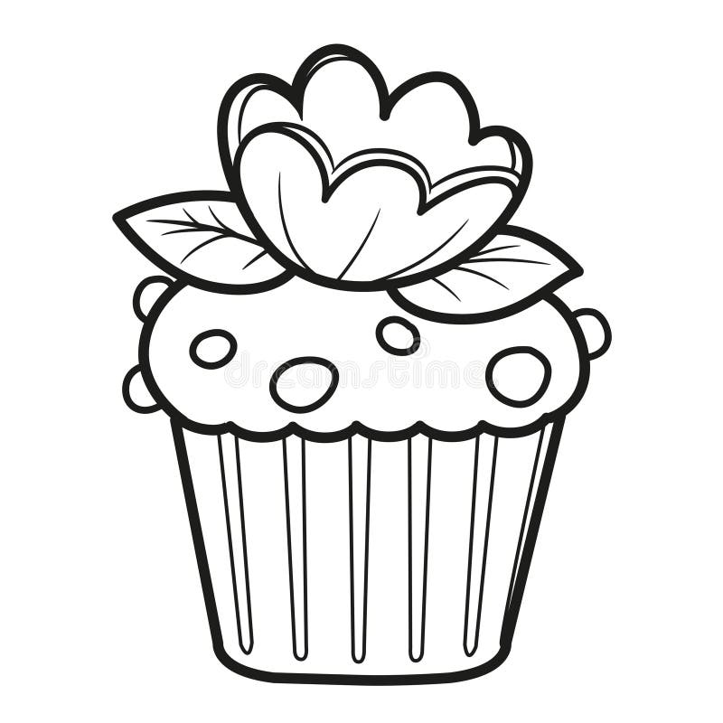 Torta con fiori di crema frantumati tracciati per la pagina colorante su una pagina bianca illustrazione di stock