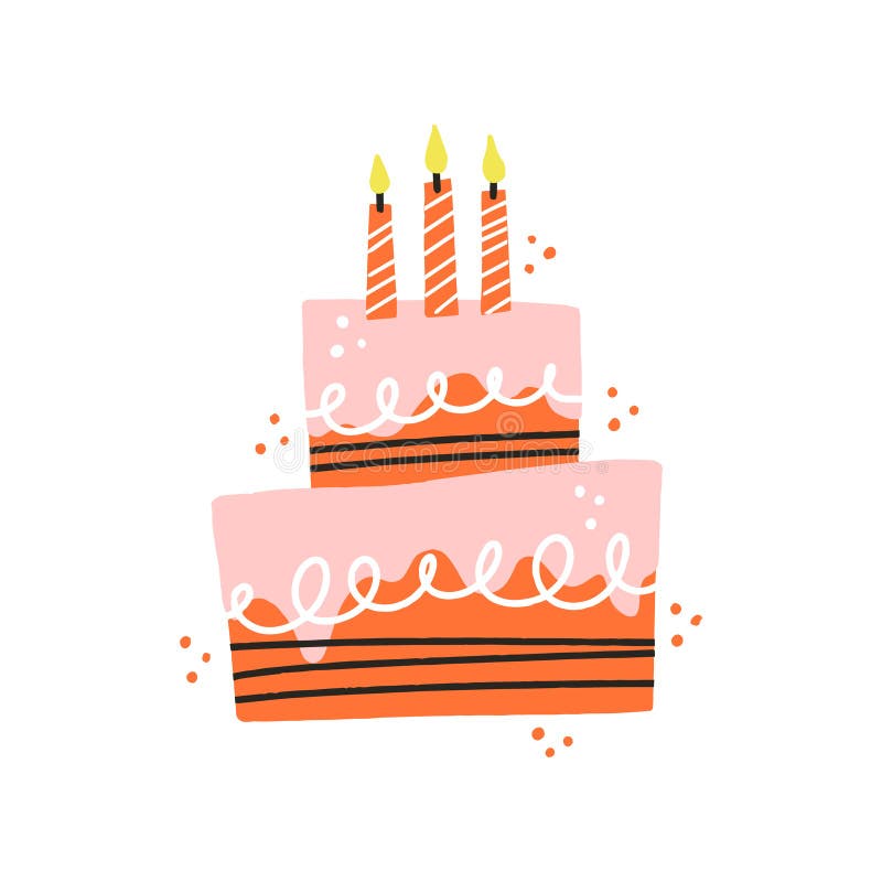 Torta de cumpleaños con velas. ilustración vectorial dibujada a mano para banner de tarjeta stock de ilustración