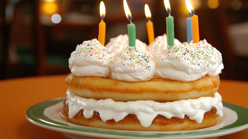 Torta de cumpleaños festiva con velas en el interior fondo borroso fotos de archivo