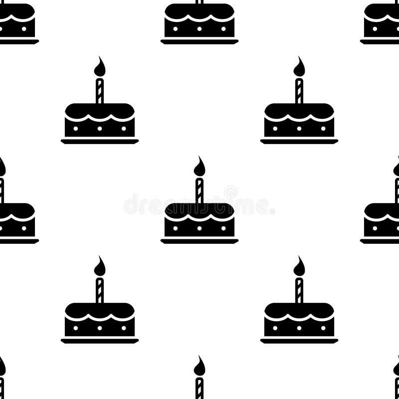 Torta de la vela de cumpleaños patrón negro transparente. Torta de cumpleaños con velas. patrón impecable con postre para productos textiles de papel modernos. blanco y negro. vector.