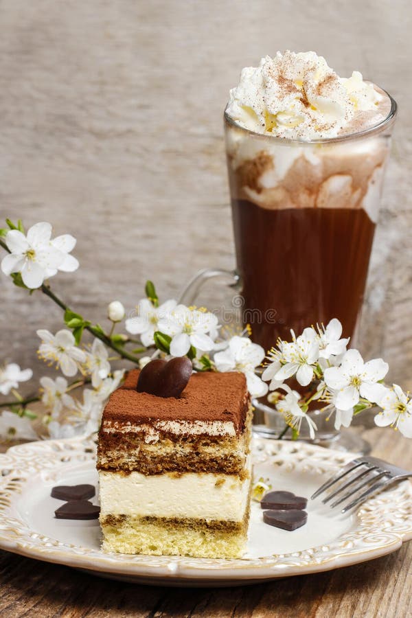 Torta del Tiramisu en la placa blanca fotografía de archivo libre de regalías Torta del Tiramisu en la placa blanca fotografía de archivo libre de regalías