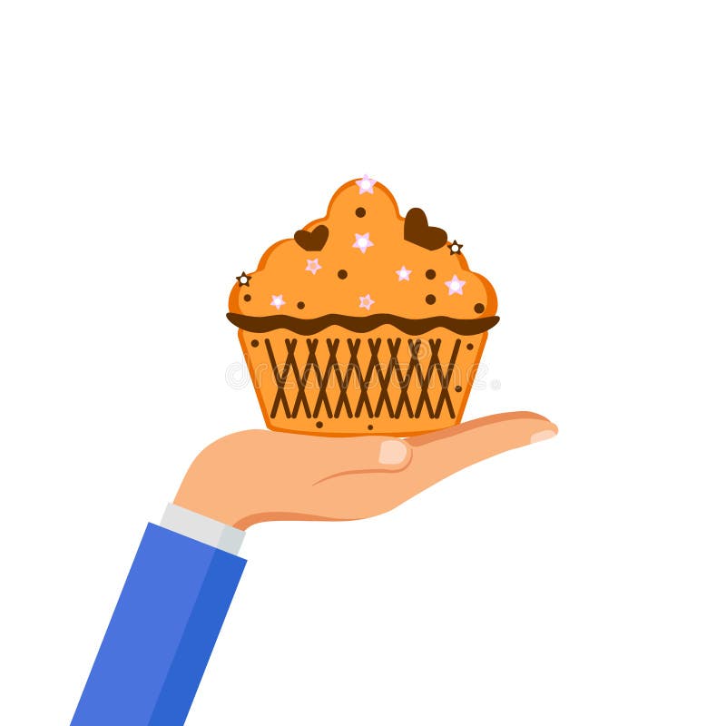 Torta deliciosa del control de la mano, mollete aislado en fondo Panadería hecha en casa dulce colorida con el chocolate Magdalen ilustración del vector Torta deliciosa del control de la mano, mollete aislado en fondo Panadería hecha en casa dulce colorida con el chocolate Magdalen ilustración del vector