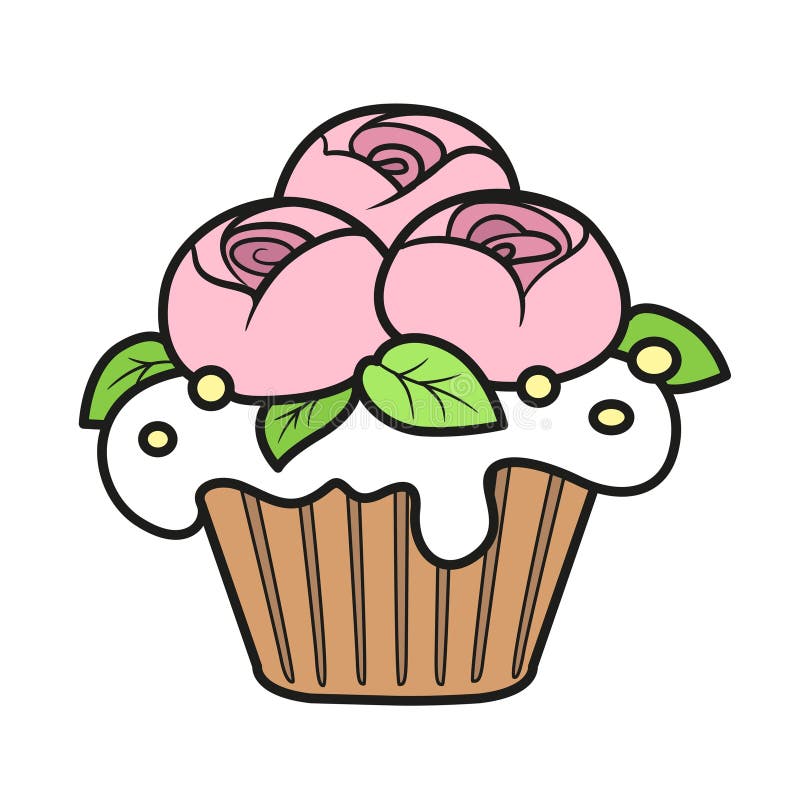 Torta di biscotto con panna montata e fiori di crema su un bianco illustrazione di stock