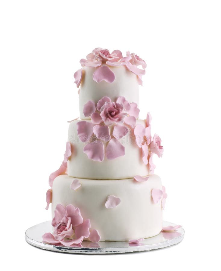 Torta di cerimonia nuziale isolata su priorità bassa bianca immagini stock Torta di cerimonia nuziale isolata su priorità bassa bianca immagini stock