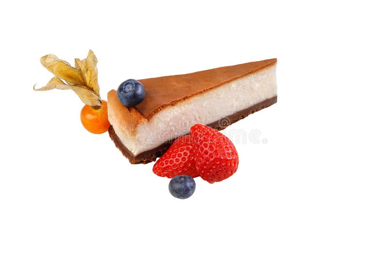 Torta di formaggio classica con le bacche fresche isolate su fondo bianco Dessert organico sano Torta di formaggio con i mirtilli fotografia stock Torta di formaggio classica con le bacche fresche isolate su fondo bianco Dessert organico sano Torta di formaggio con i mirtilli fotografia stock