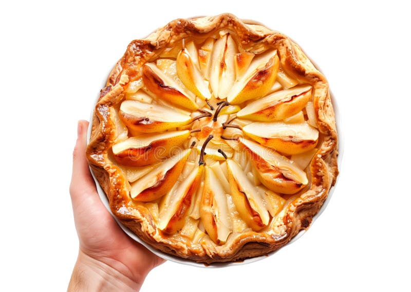 Torta di pera cotta a mano che riempie una crosta di traliccio sbalorditiva isolata su fondo trasparente bianco. Torta di pera cotta a mano con una crosta di traliccio sbalorditiva isolata su fondo bianco trasparente generato da AI