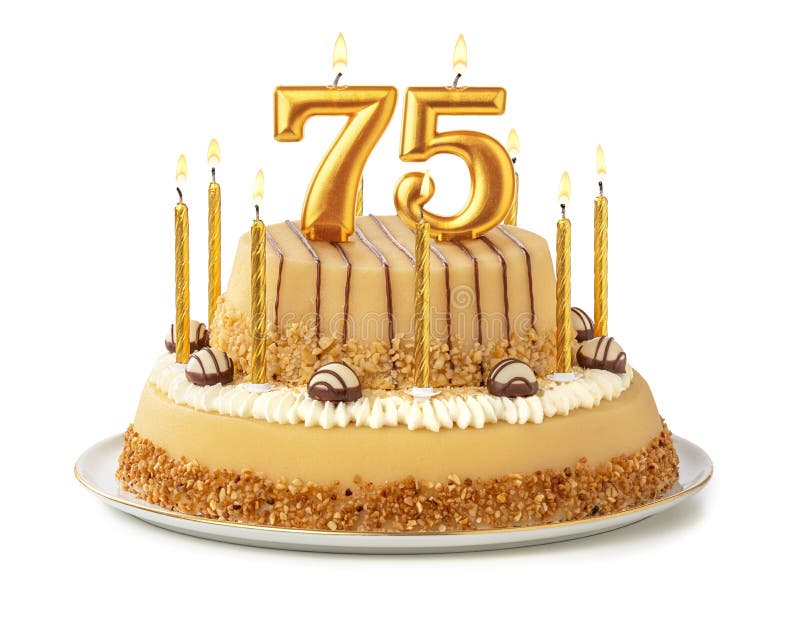 Torta Festiva Con Las Velas De Oro - Número 75 Imagen de archivo - Imagen  de cinco, feliz: 155228353