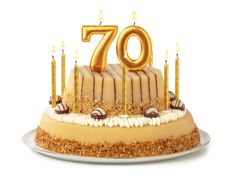 Torta Festiva Con Las Velas De Oro - Número 70 Imagen de archivo - Imagen  de decorativo, feliz: 155228655