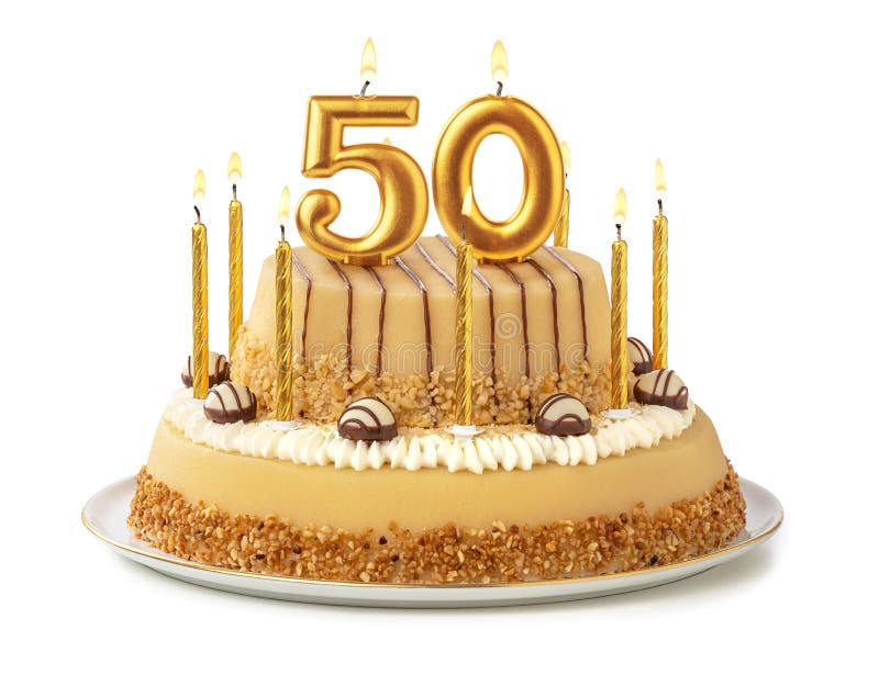 Torta festiva con las velas de oro - número 50