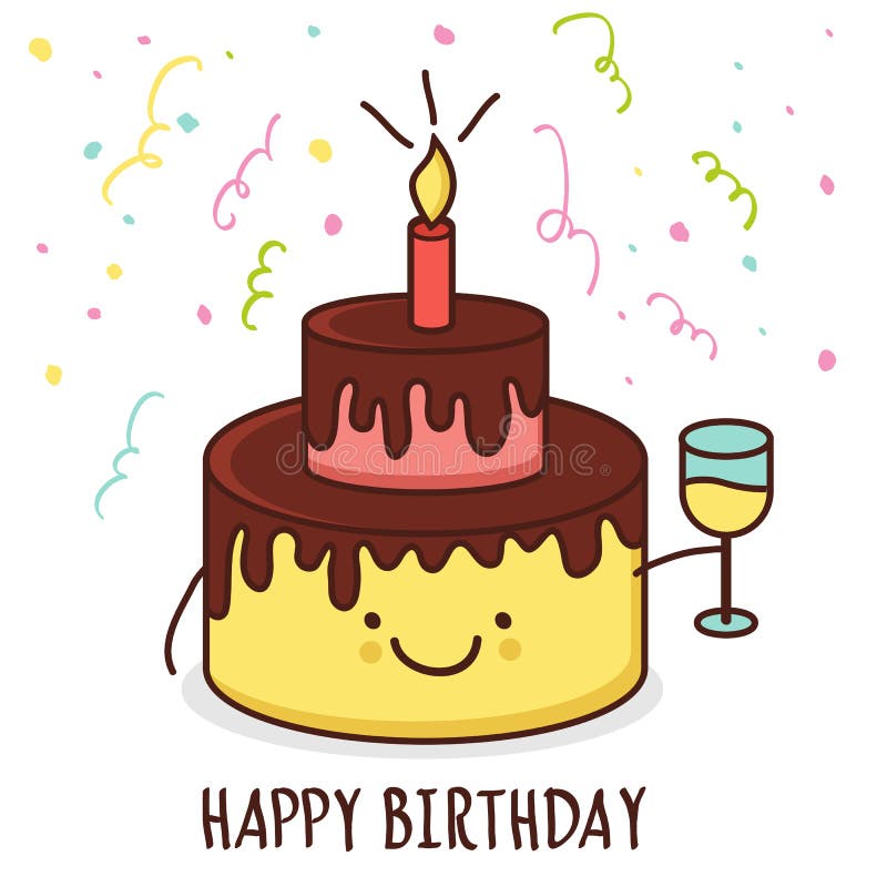 Torta sonriente de la historieta linda con el vidrio de champán Vector Illust ilustración del vector Torta sonriente de la historieta linda con el vidrio de champán Vector Illust ilustración del vector