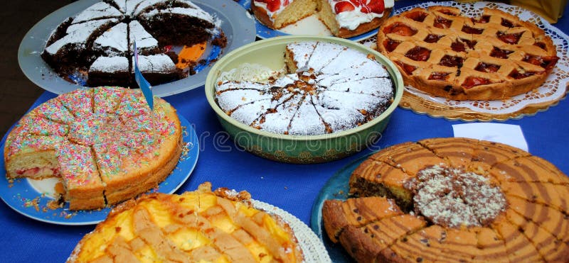 Chocolate cake, apple pie and other cakes for a party. Chocolate cake, apple pie and other cakes for a party