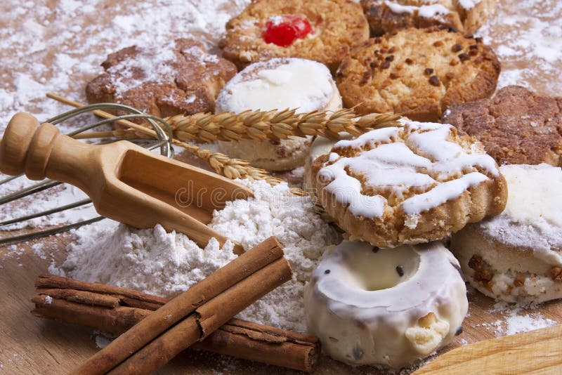 Cakes and sweets in the kitchen table. Cakes and sweets in the kitchen table