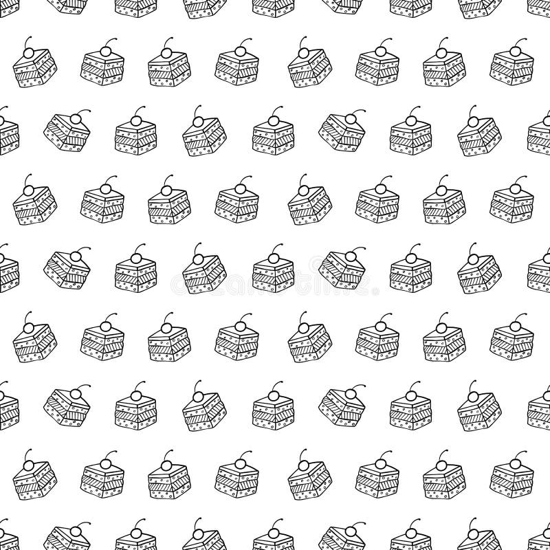 Tortas lindas de la historieta en el fondo blanco Modelo inconsútil simple Ejemplo de colorante linear Para el libro del zentangle
