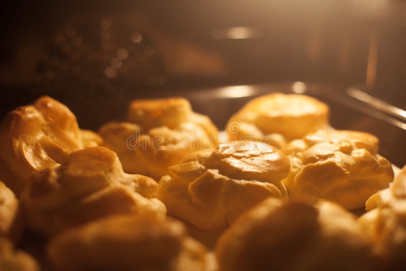 Tasty cakes baking in the oven, close-up view. Tasty cakes baking in the oven, close-up view