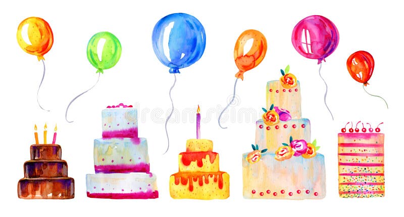 Insieme Delle Torte Di Compleanno Stilizzate Illustrazione