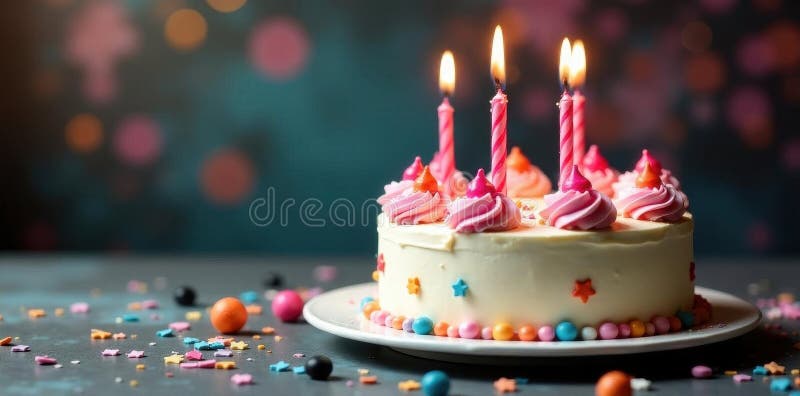 Torte festose di compleanno con decorazioni vibranti e palloncini per dolci di compleanno royalty illustrazione gratis