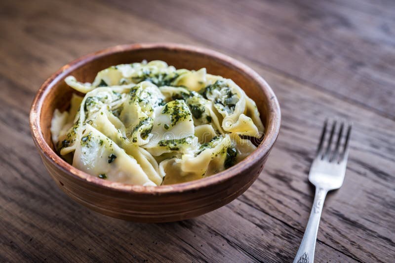 Tortellini with Ricotta and Spinach Under Mint Sauce Stock Image
