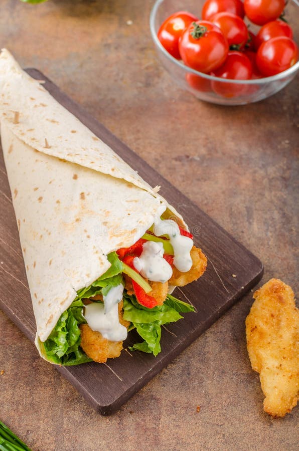 Tortilla with Breaded Chicken Stock Image Image of pepper, fresh