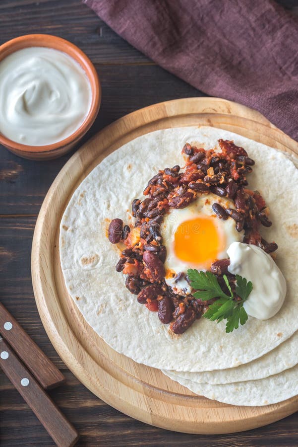 Tortilla with Chipotle Bean Chili and Baked Egg Stock Image Image of