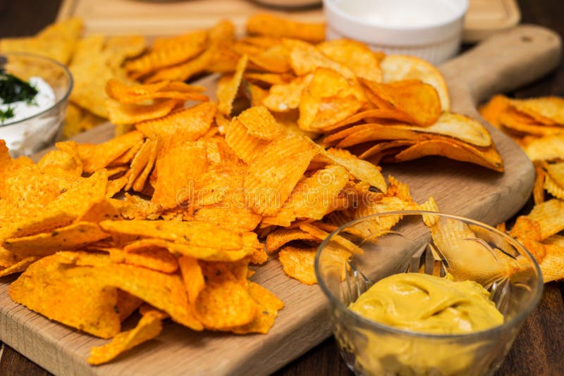 Tortilla Chips and Dipping Sauce Stock Image Image of chili, melting