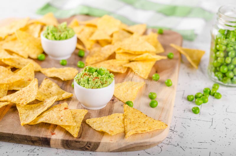 Tortilla chips peas dip stock photo. Image of chips, appetizer 87157128